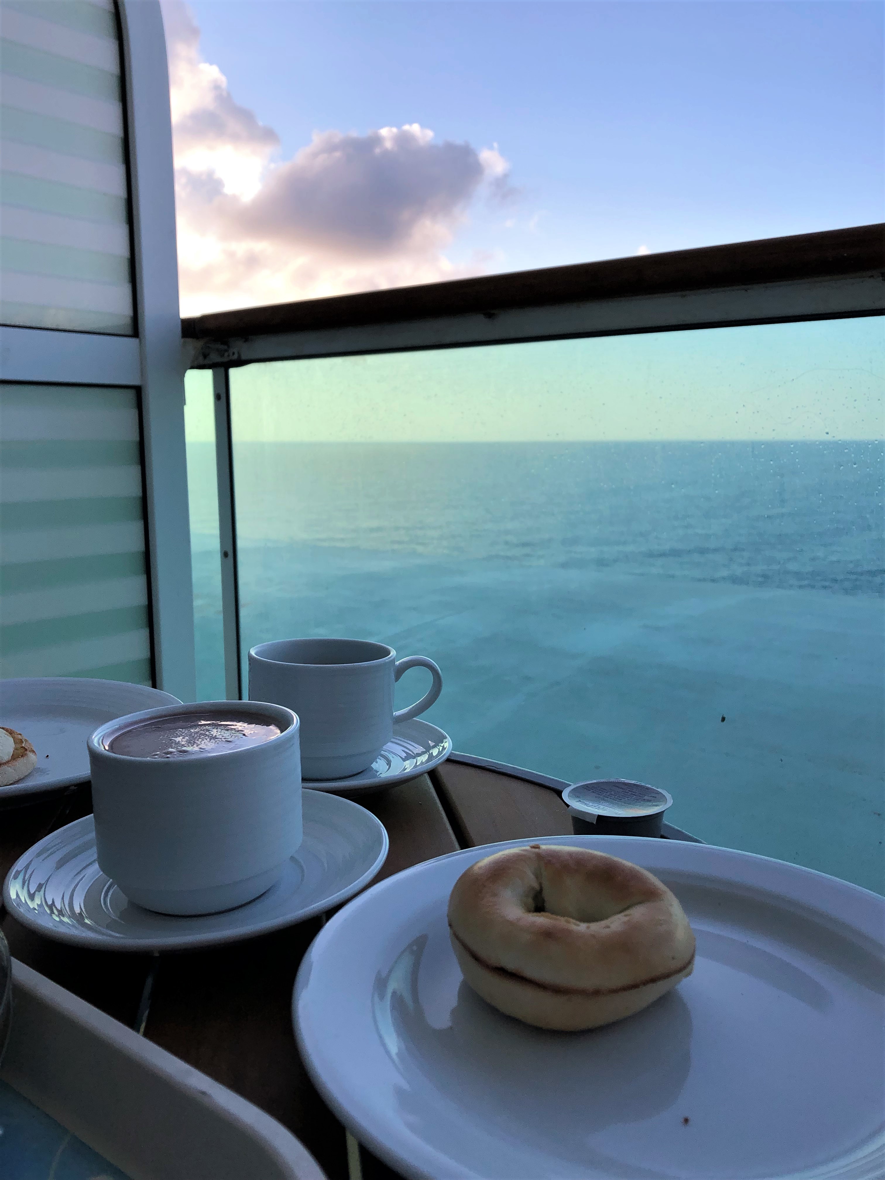 Bagel and Coffee on Cruise Ship Balcony Breakfast